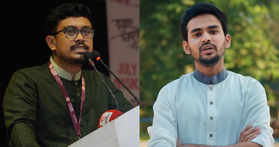 বাঁ থেকে ডাকসুর ভিপি সাদিক কায়েম-এনসিপির মুখপাত্র আসিফ মাহমুদ।